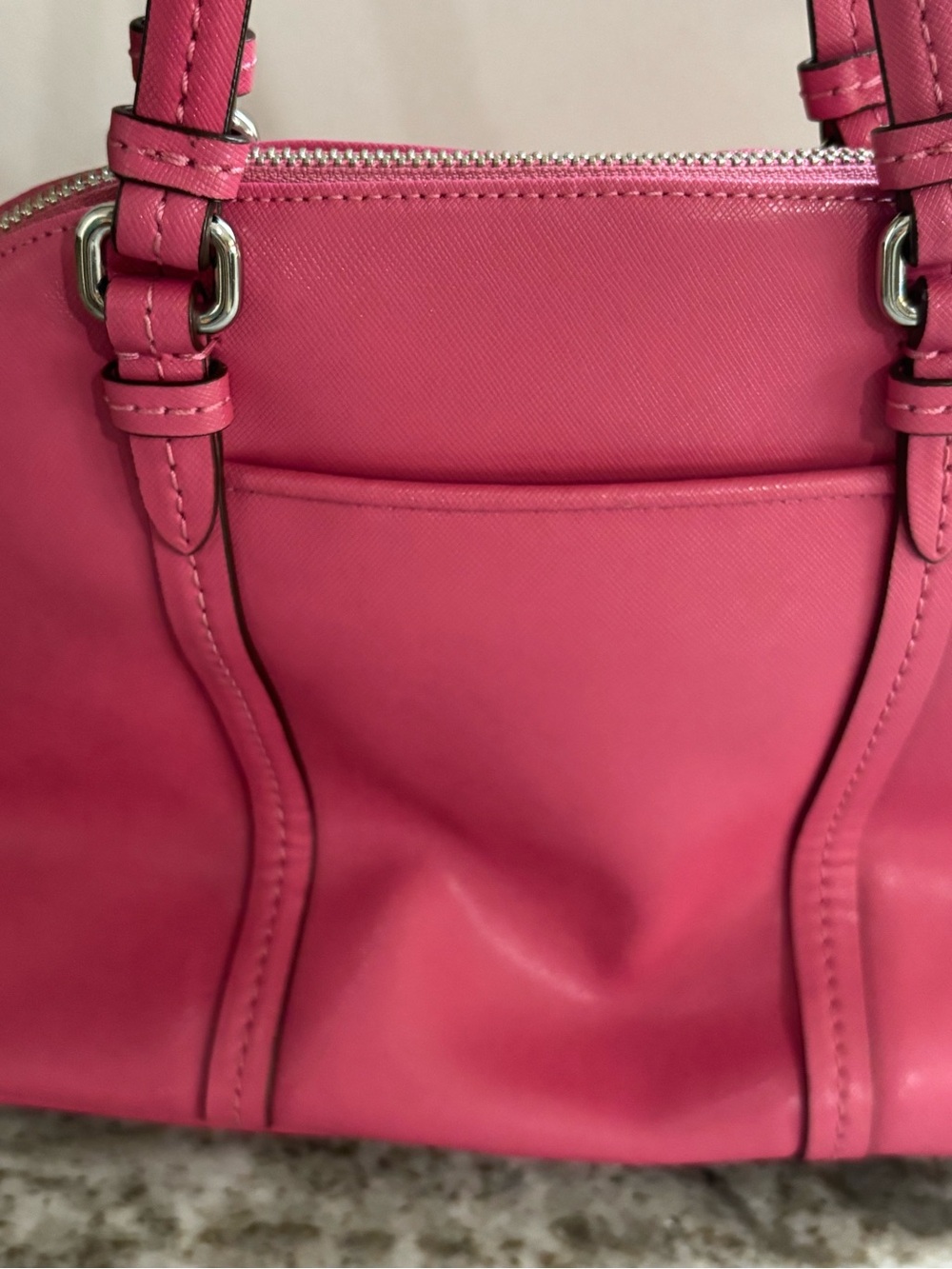 COACH Peyton Cora Domed Satchel in Pink Saffiano Leather - Picture 6 of 12